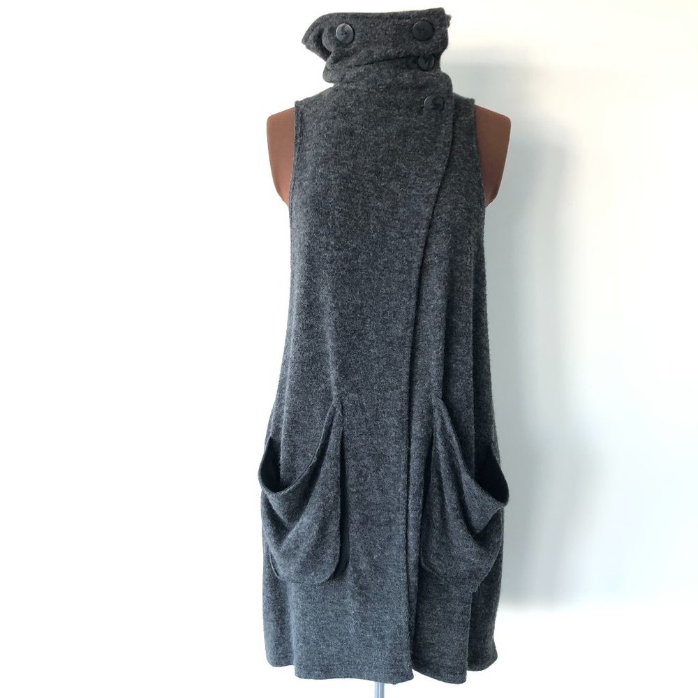 Sympli High Neck Vest with Draped Pockets